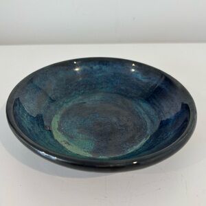 Studio Art Pottery Bowl Signed Dish Blue green Glaze Trinket Candy Nut Dip
